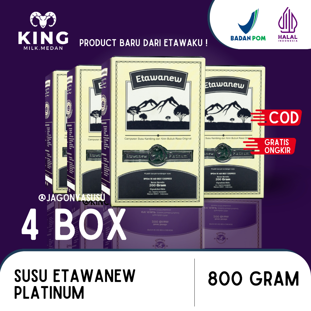 

Etawanew Platinum Paket 4 Box - Susu Kambing Etawa Murni + Krimer Bubuk yang Berkhasiat Tinggi Memiliki Kandungan Protein dan Vitamin Kompleks Yang Lengkap Melancarkan Pencernaan Serta Dapat Mengatasi Persendian -