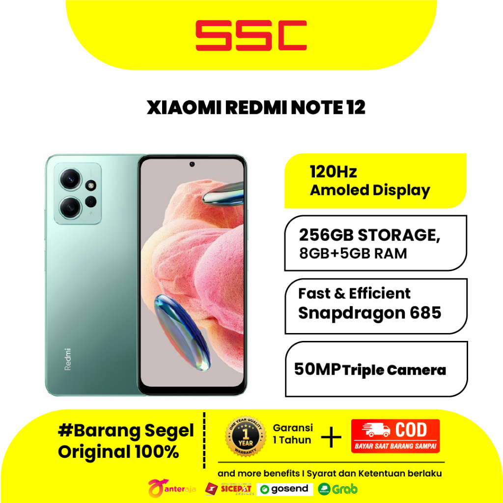 Xiaomi Redmi Note 12 6/128GB HP GARANSI RESMI 50MP Triple Kamera 120Hz AMOLED NFC IP53