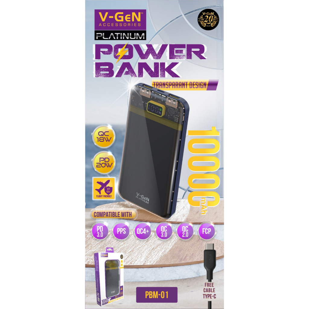 VGEN Powerbank Platinum 10000 mAh , Fast Charging PBM-01