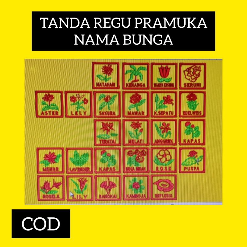 BET TANDA REGU PRAMUKA BUNGA LAMBANG BORDIR REGU NAMA BUNGA PRAMUKA