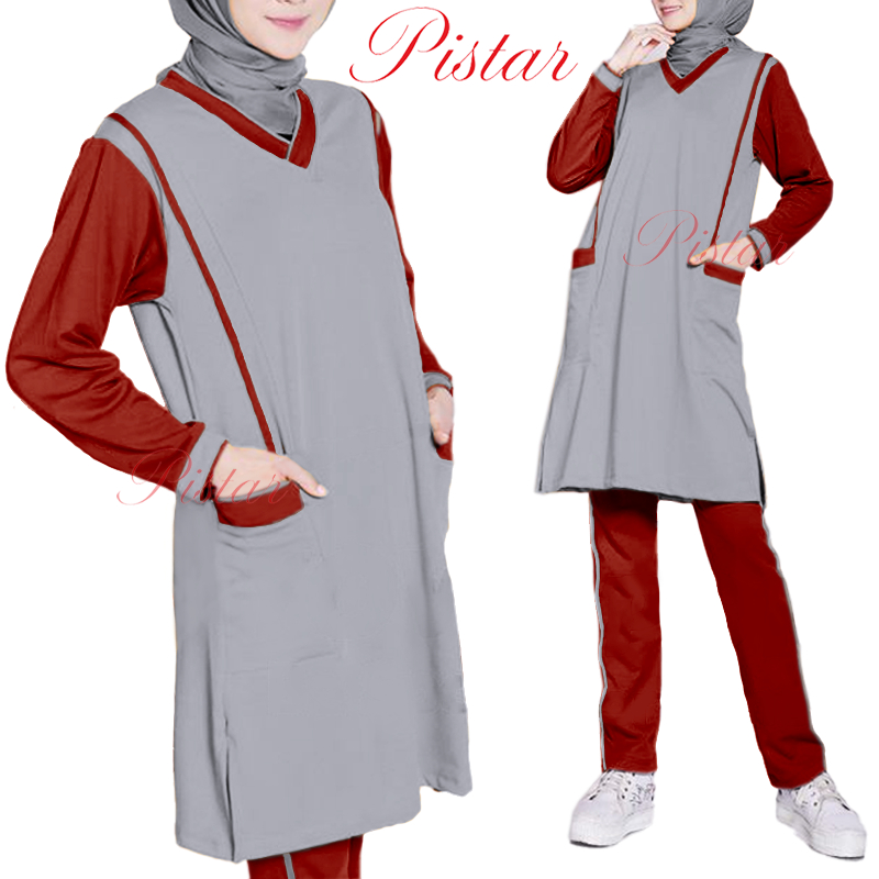 Baju Setelan Pakaian Tunik Wanita Muslim Olahraga Senam Panjang JUMBO Zumba Muslimah Arab XL PISTAR
