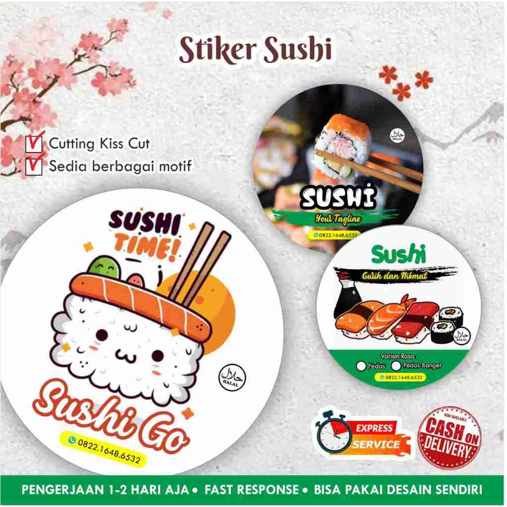 

[170 pcs] Stiker Sushi Cromo bulat / Label kemasan makanan / Stiker promosi