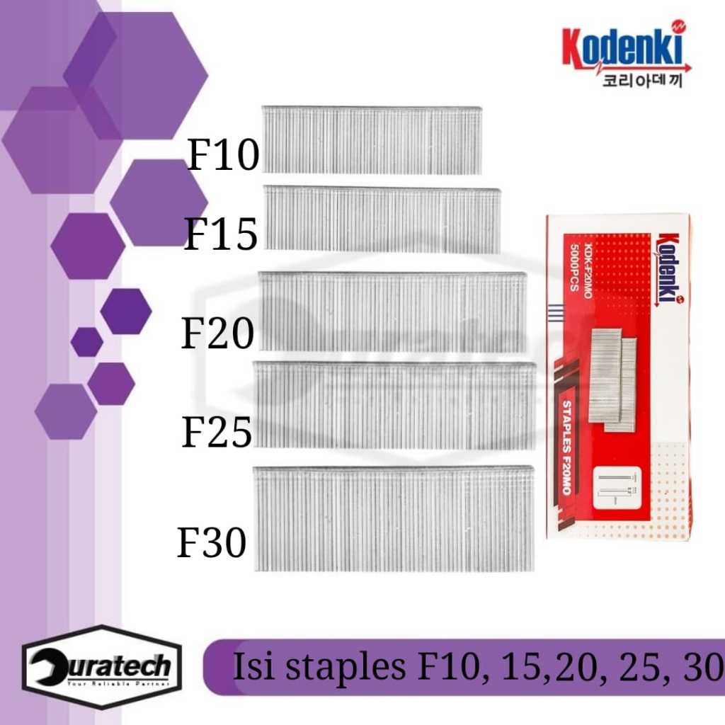 

Isi staples F series F10, F15, F20, F25, F30 MO kodenki staples paku tembak F10MO F15MO F20MO F25MO F30MO - Air nailer gun paku tembak angin model lurus isi 5000pcs Isi staples F10 F15 F20 F25 F30MO paku tembak kodenki air nailer gun MO Series kodenki