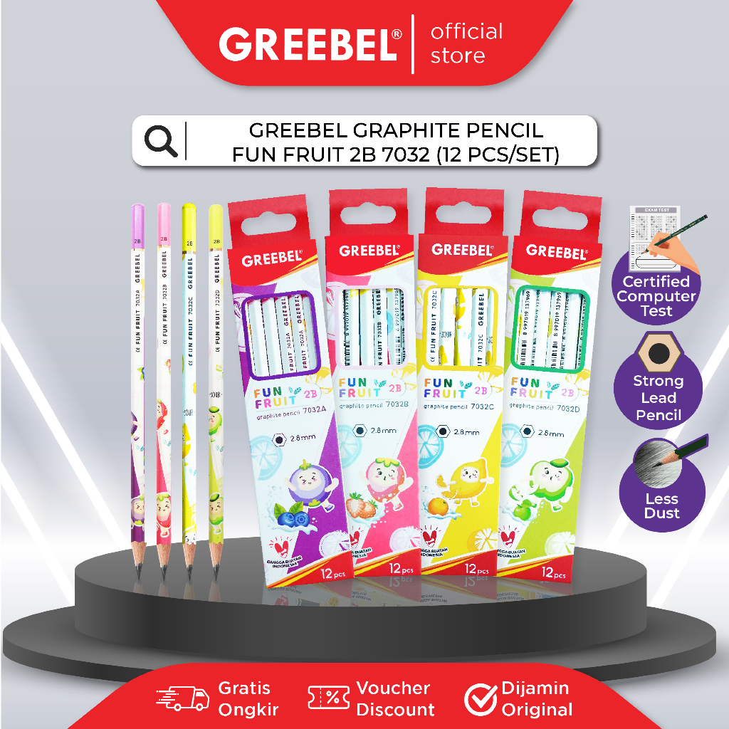 

GREEBEL Pensil Pencil Kayu Karakter/Grafit/Graphite 2B 7032 FUN FRUITE