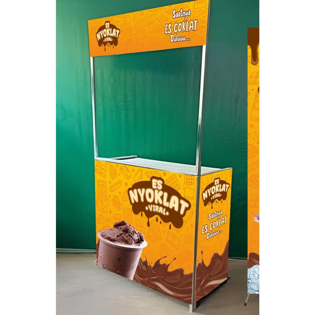 Booth Portable Gerobak tanpa X-Banner Booth Event Desk Jajanan Kuliner Bongkar Pasang untuk Franchis