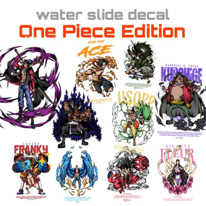

cetak water slide decal spesial anime one piece edition Luffy Zoro untuk racing motor helm dll