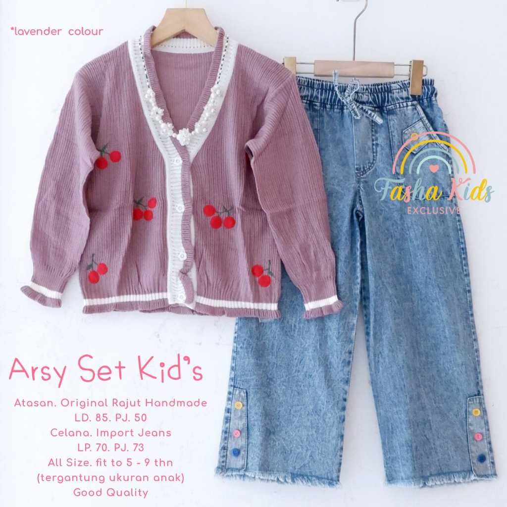 ARSY SET KIDS SETELAN BAJU ANAK BLOUSE RAJUT DAN CELANA KULOT JEANS ONESET ANAK CASUAL USIA 5-10 TAH