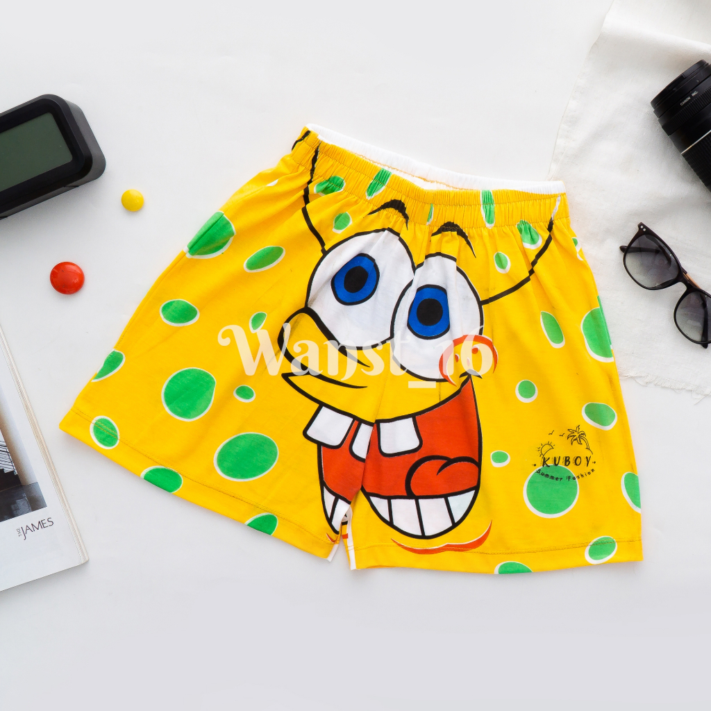 Celana Pendek Boxer Motif Gambar Kartun Karakter Spongebob Kolor Renang Surfing Pantai Dalaman Tidur