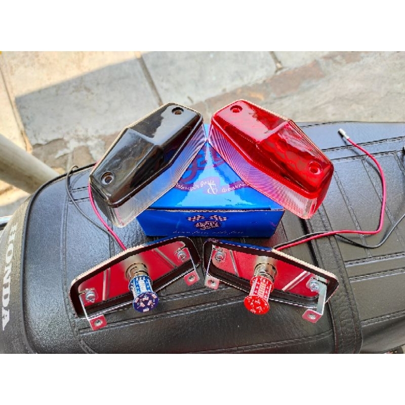 LAMPU STOP CB 100 BSA SEDANG LAMPU RUNIING MICA SMOKE MERAH PUTIH BENING STOPLAMP CB RUNNING STOP LA