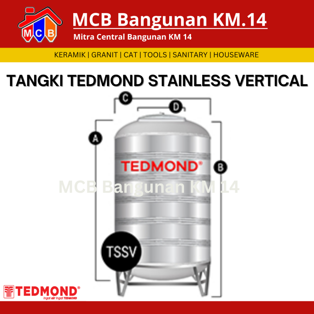 TANGKI TEDMOND STAINLESS VERTICAL / TANDON AIR / TOREN AIR - FREE ONGKIR SEKOTA PALEMBANG