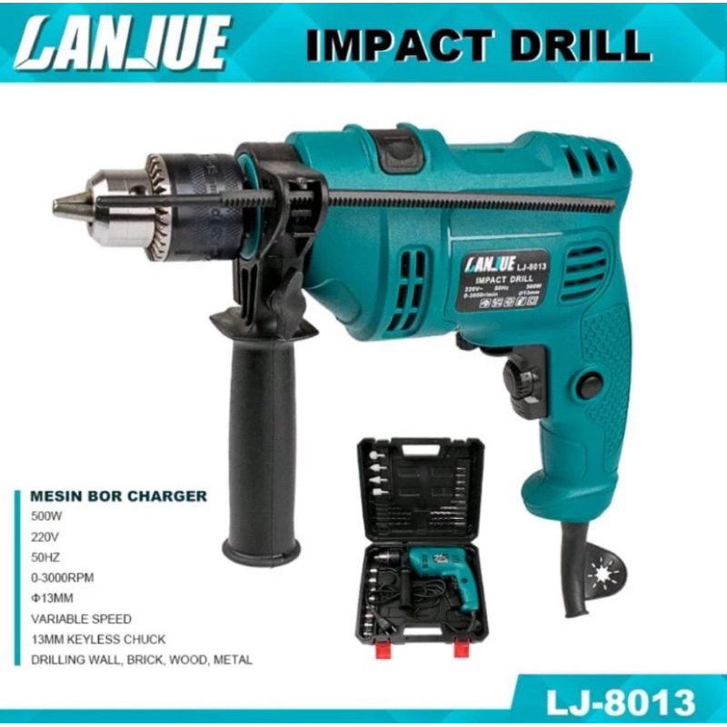 PAKET MESIN BOR 13MM LANJUE SET KOPER LENGKAP IMPACT DRILL 13MM LANJUE