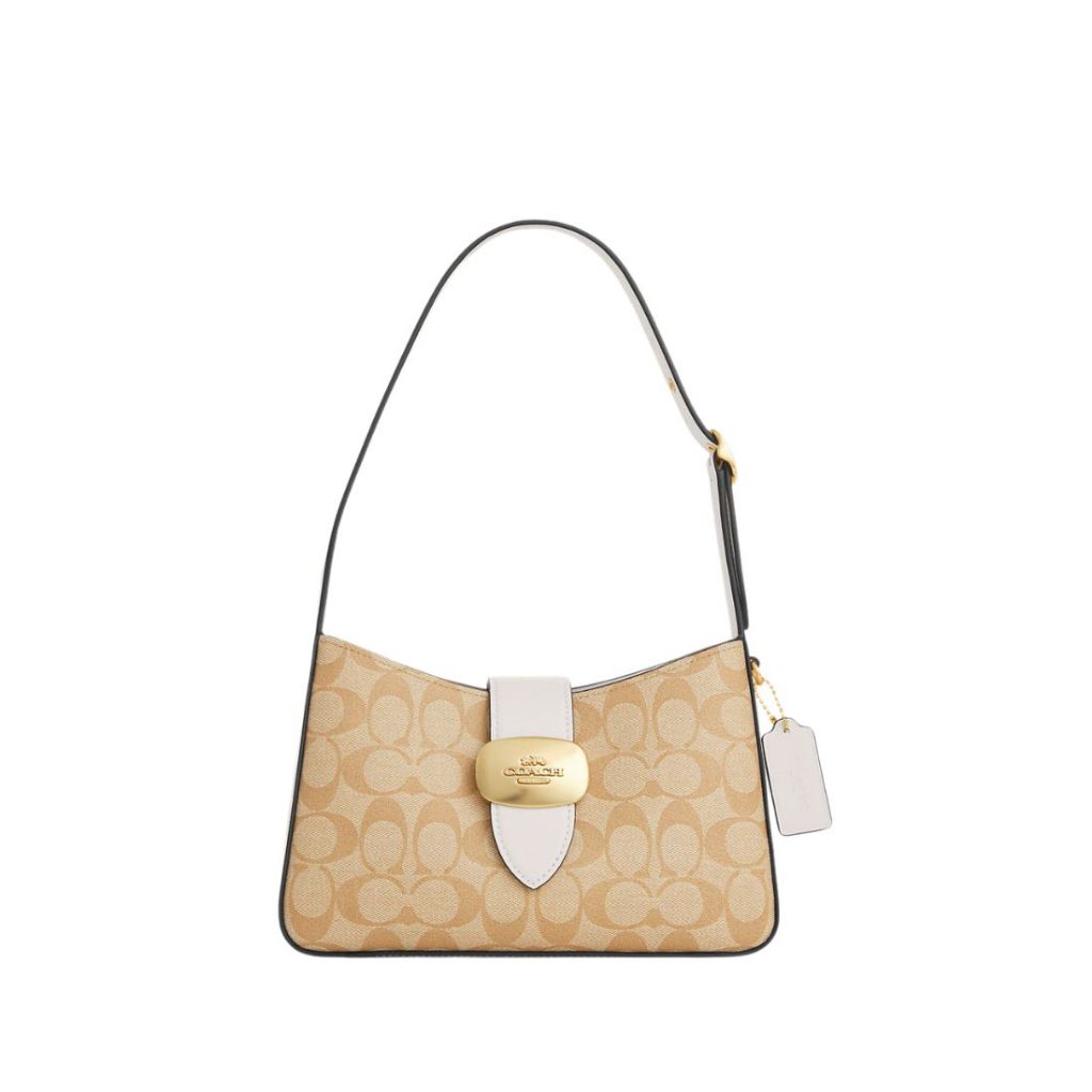 COACH Eliza Shoulder Bag In Signature Canvas Light Khaki Chalk