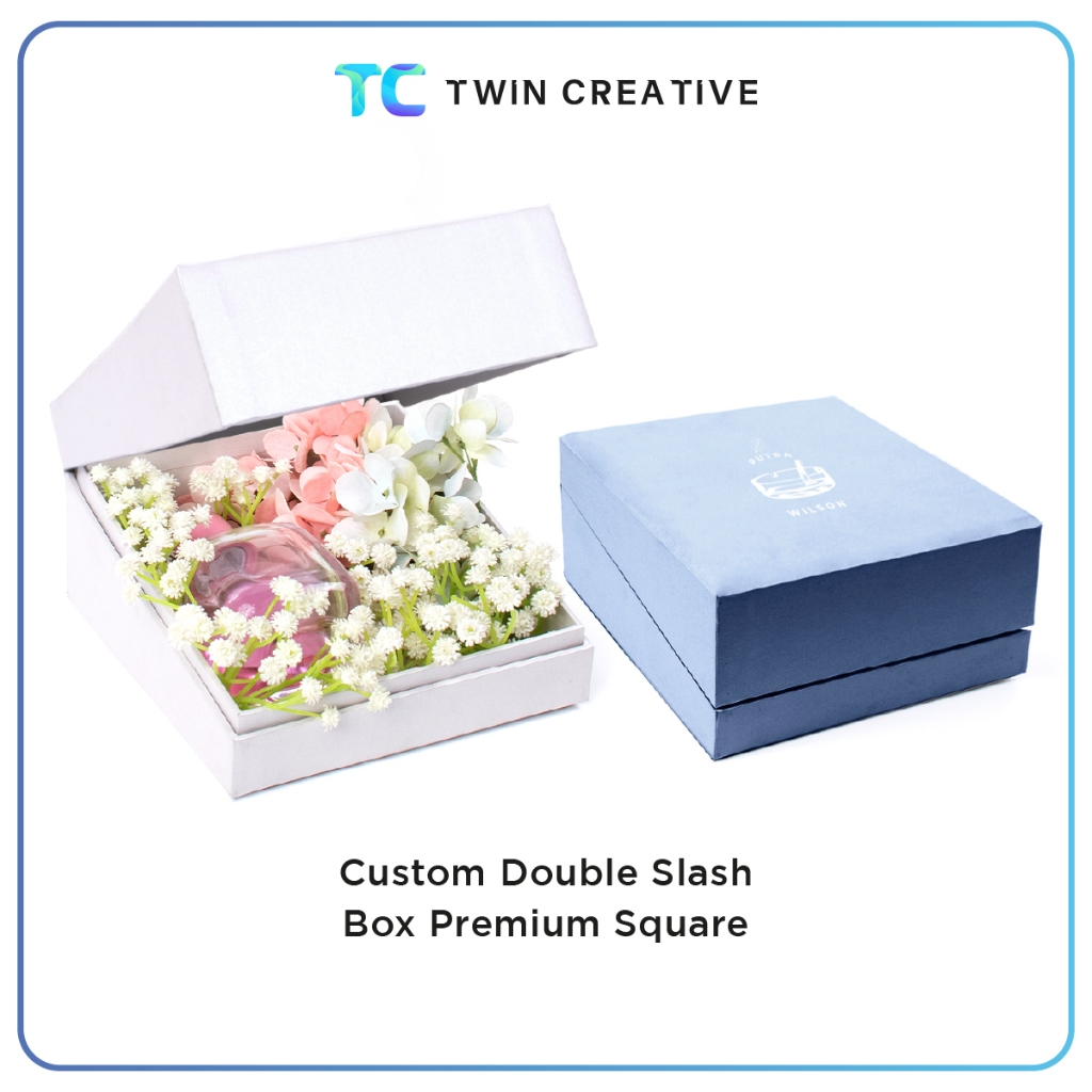 

Custom Double Slash Box Premium Square Tempat Parfum / Jam Anniversary Gift - Kotak Kado Ulang Tahun