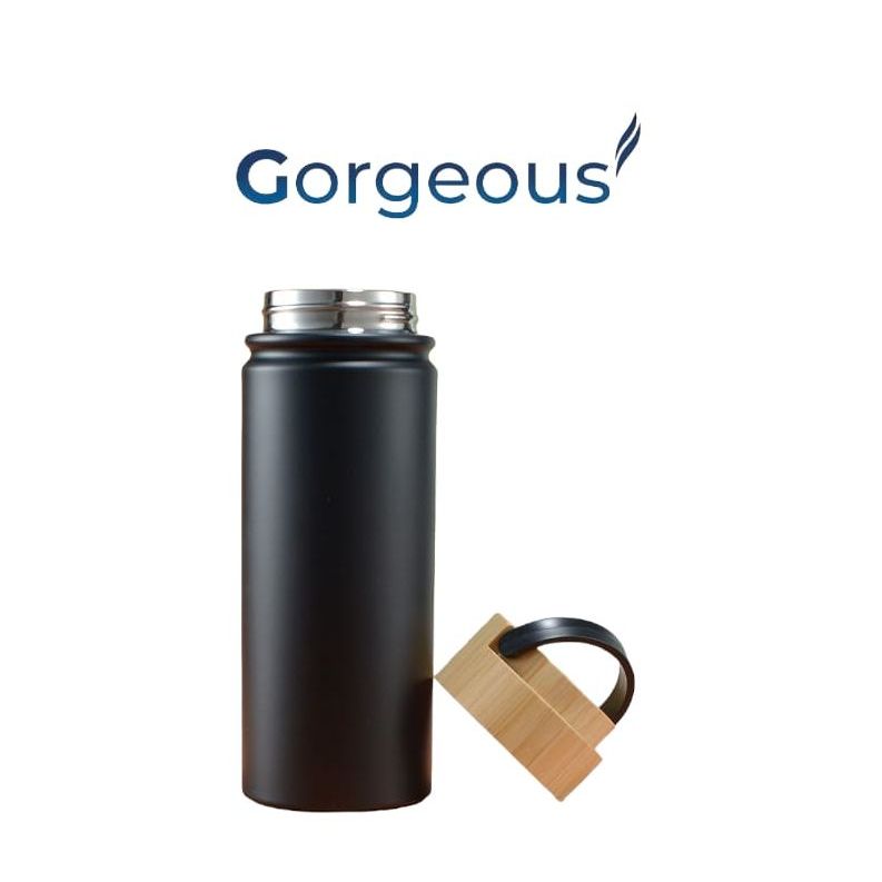 GORGEOUS TERMOS MINUM TUTUP BAMBU STAINLESS STEEL DOUBLE WALL 500ML