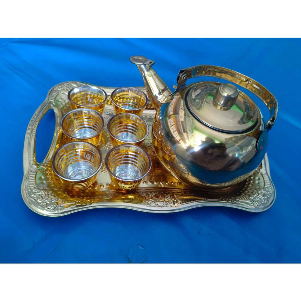 1 SET TEKO ZAM ZAM, NAMPAN & GELAS 6 PCS - SET TEKO NAMPAN