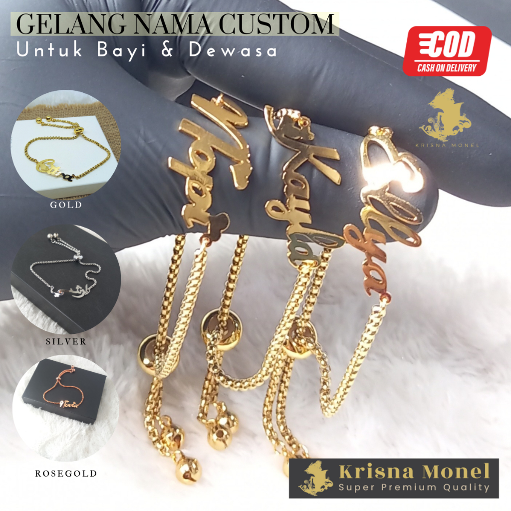 KRISNA Gelang Nama Custom Titanium Model Serut Slide Adjustable Bisa Untuk Anak dan Dewasa