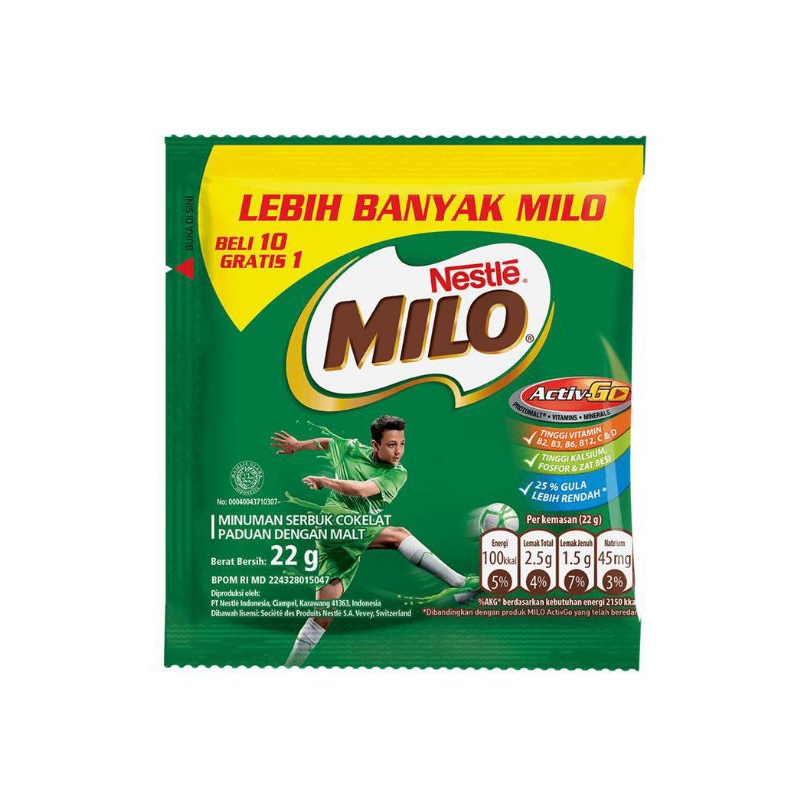 

Milo Sachet Active Go 22g, Isi 10+1