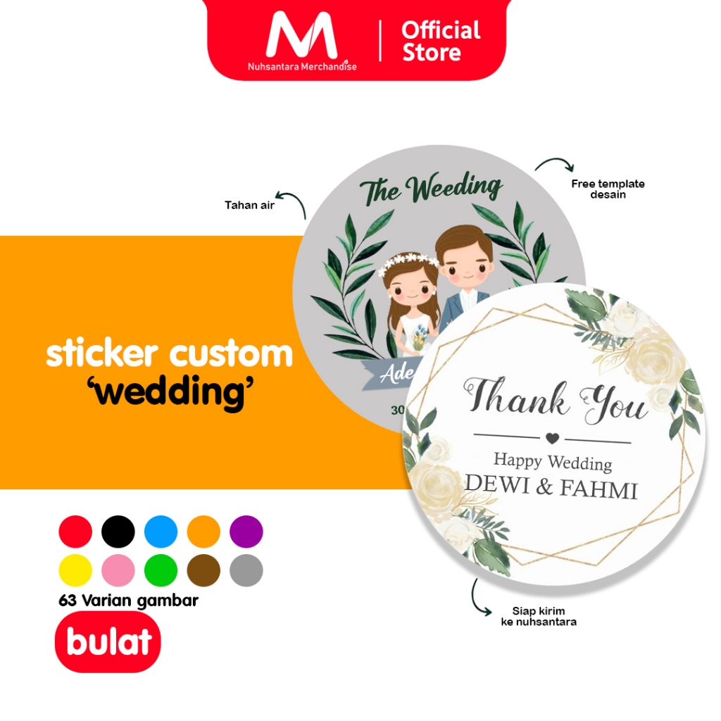 Stiker Wedding Bulat Custom | Stiker Souvenir Pernikahan | Stiker Nama Custom | Cetak Segel Souvenir