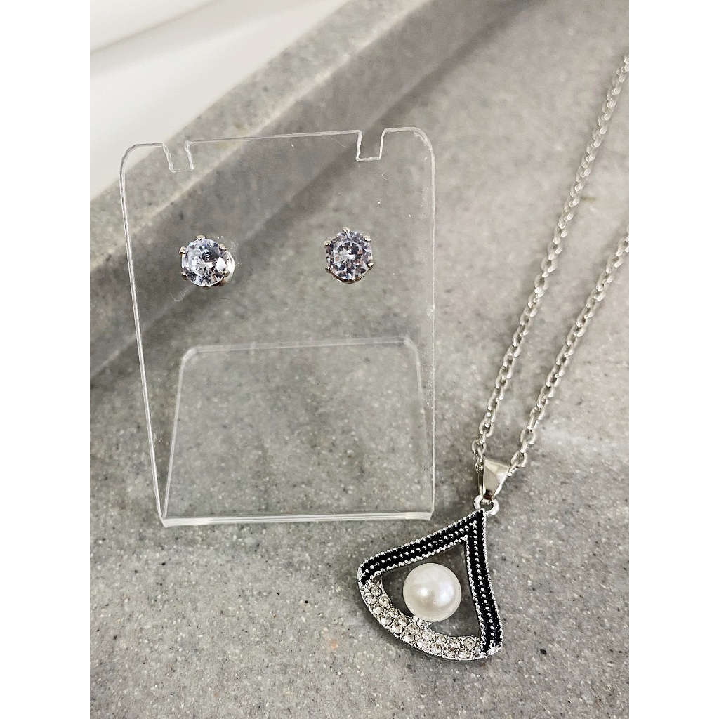 Set 2in1 Silver Earring & Necklace Set Anting dan Kalung perak