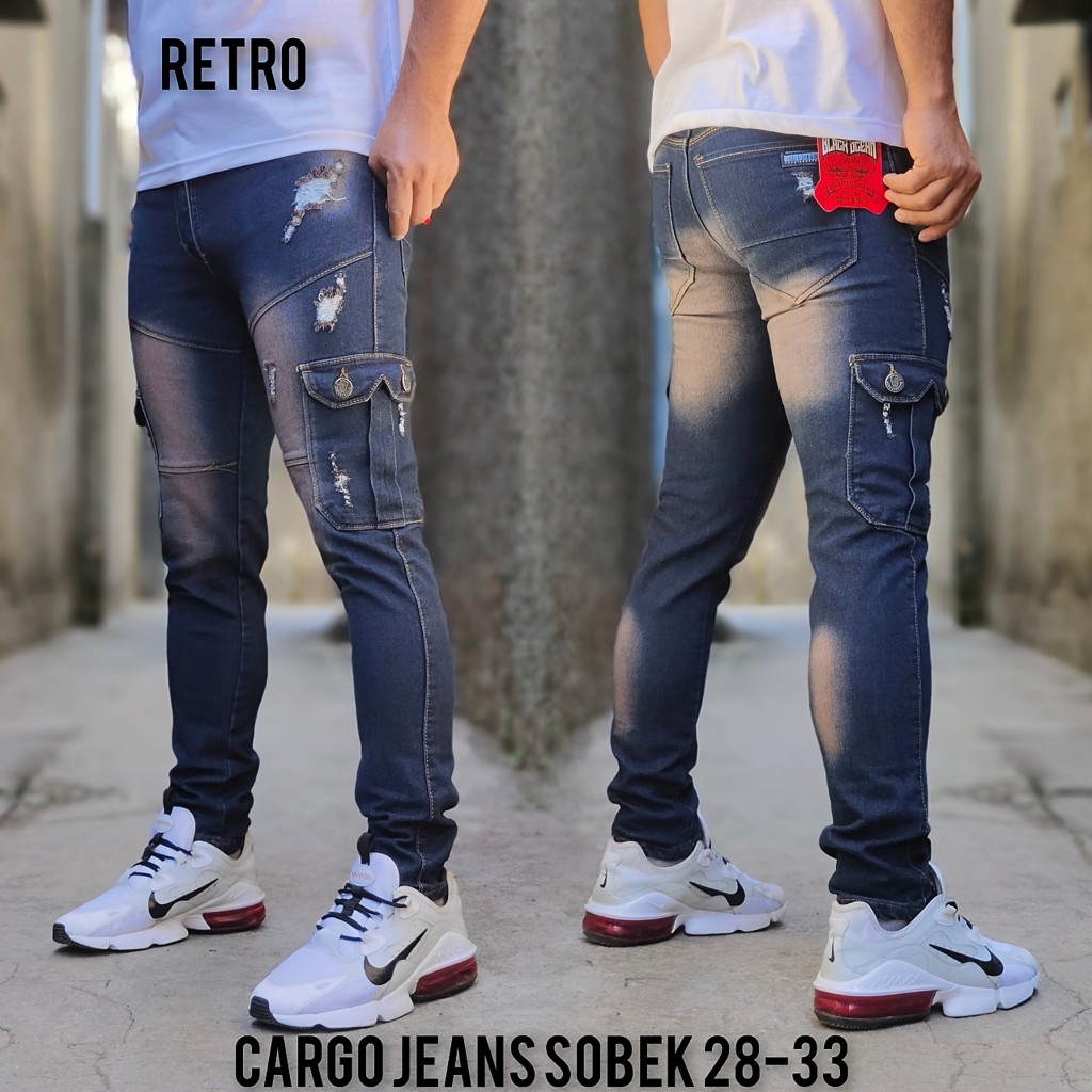 Celana Pria Jeans Panjang Cargo Premium - Celana Cargo Jeans Pria - Celana Cargo Jeans Panjang Dewas