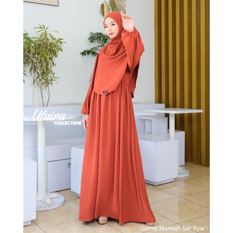Ufaira Olshop ~ Gamis Marwah Syar'i Set Pasmina Oval Jumbo L XL XXL Gamis Syar'i Terbaru  Abaya Set