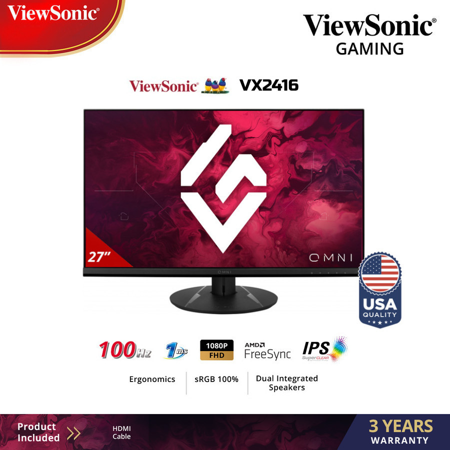 Monitor LED ViewSonic VX2416 24inch IPS 100Hz 1ms FHD 1080p Speaker