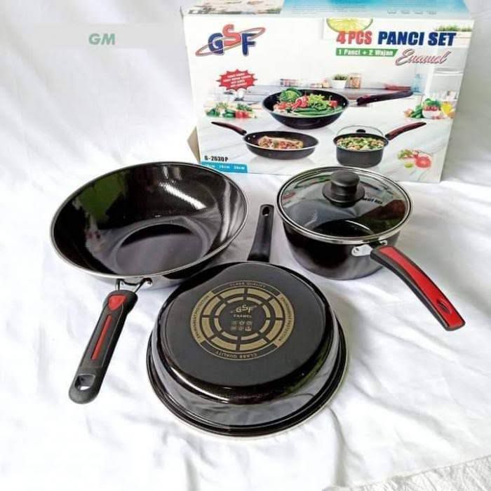 Panci Set GSF enamel isi 4 pcs panci / wajan anti karat