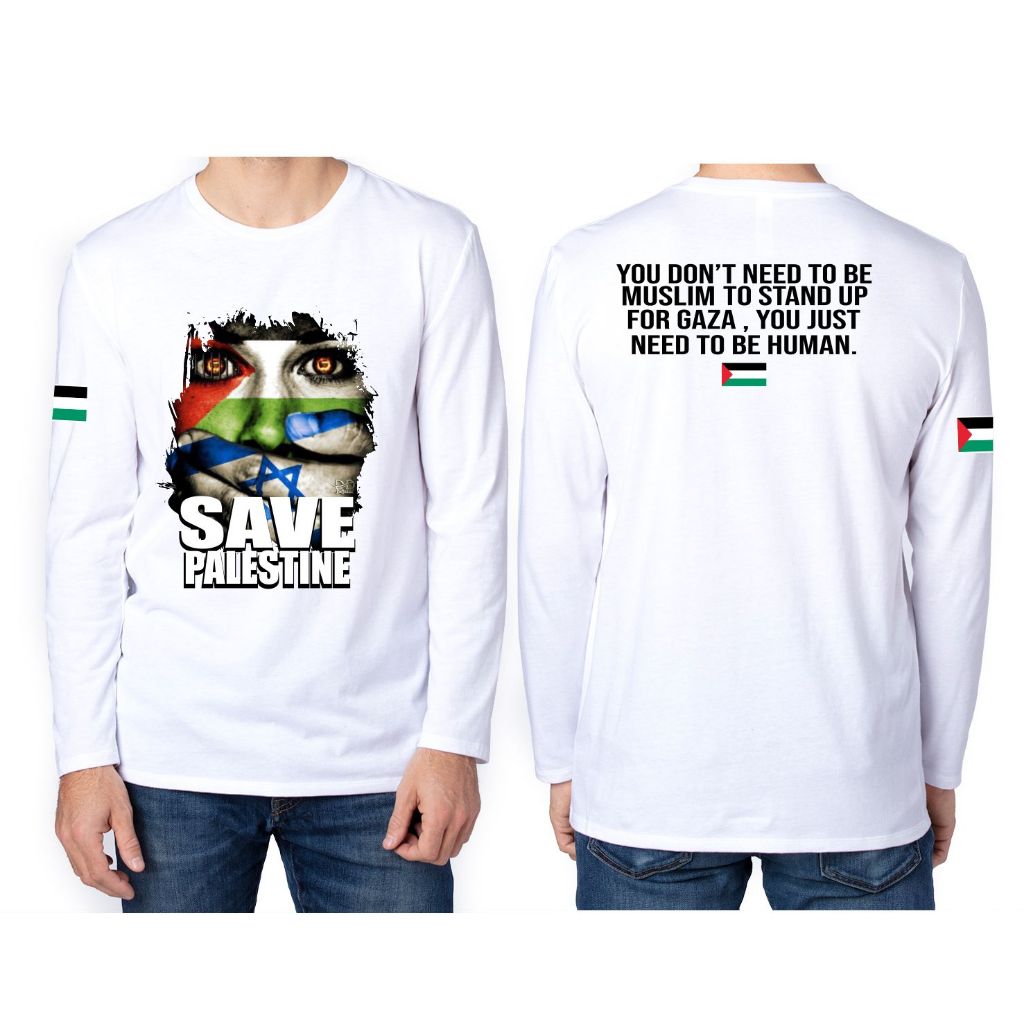 kaos save Palestine lengan panjang bahan katun combed original daffadila
