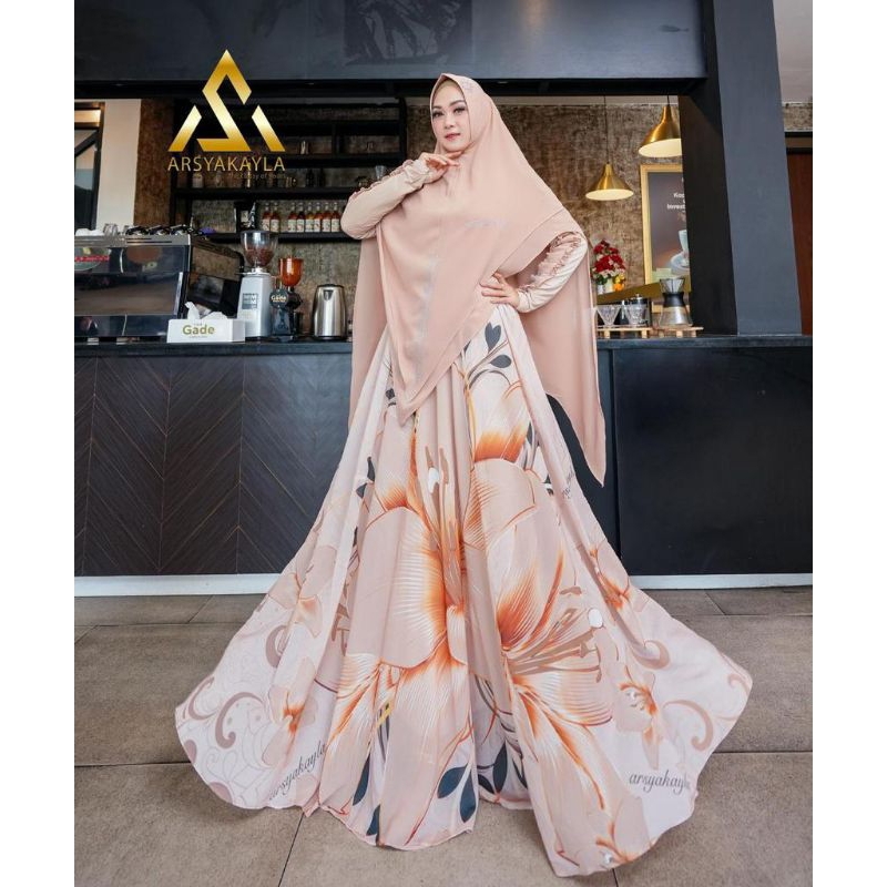 WAN ARSYAKAYLA Ser gamis syar'i printing by arsyakayla gamis cantik dewasa premium