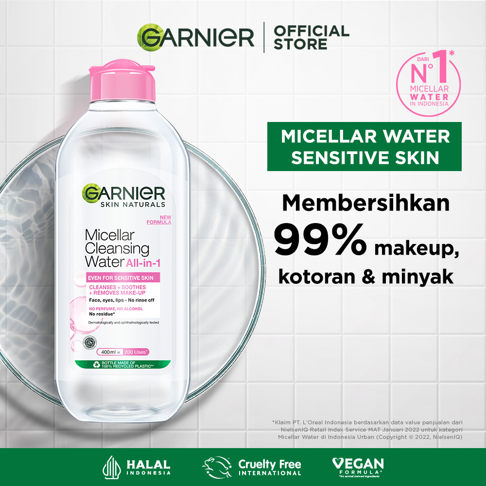 Foto Garnier Micellar Cleansing Water Pink Skin Care - 400ml (Pembersih Wajah & Make up Untuk Kulit Sensitif)
