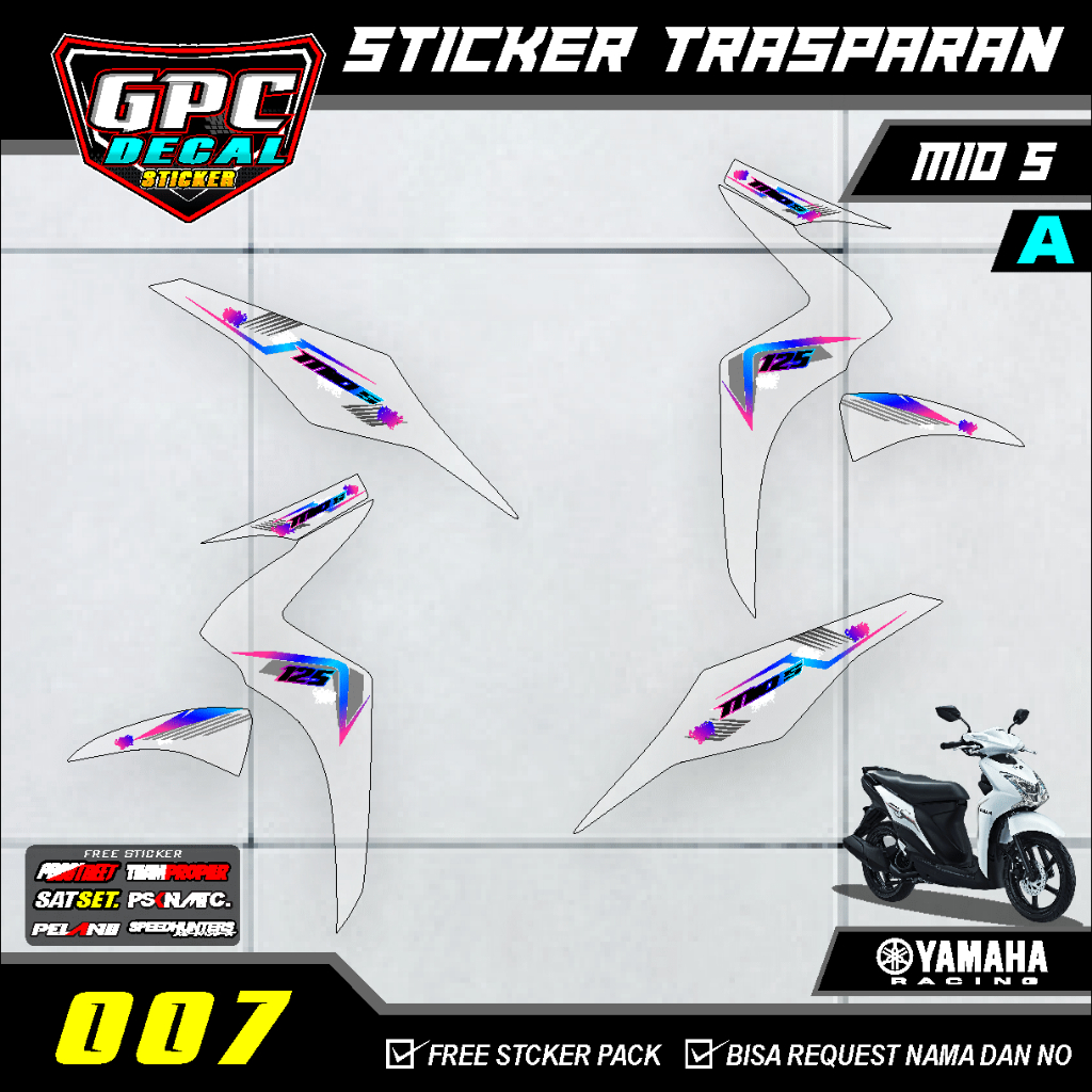 STRIPING TRANSPARAN UV YAMAHA MIO S DESAIN MINIMALIS GPC DECAL 007