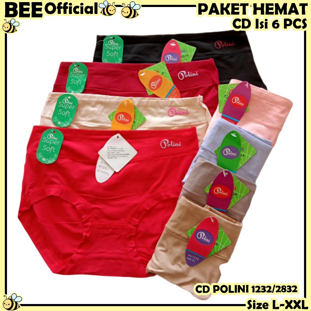 6PCS Celana Dalam Brieft Wanita MID Waist POLINI 1232/2832