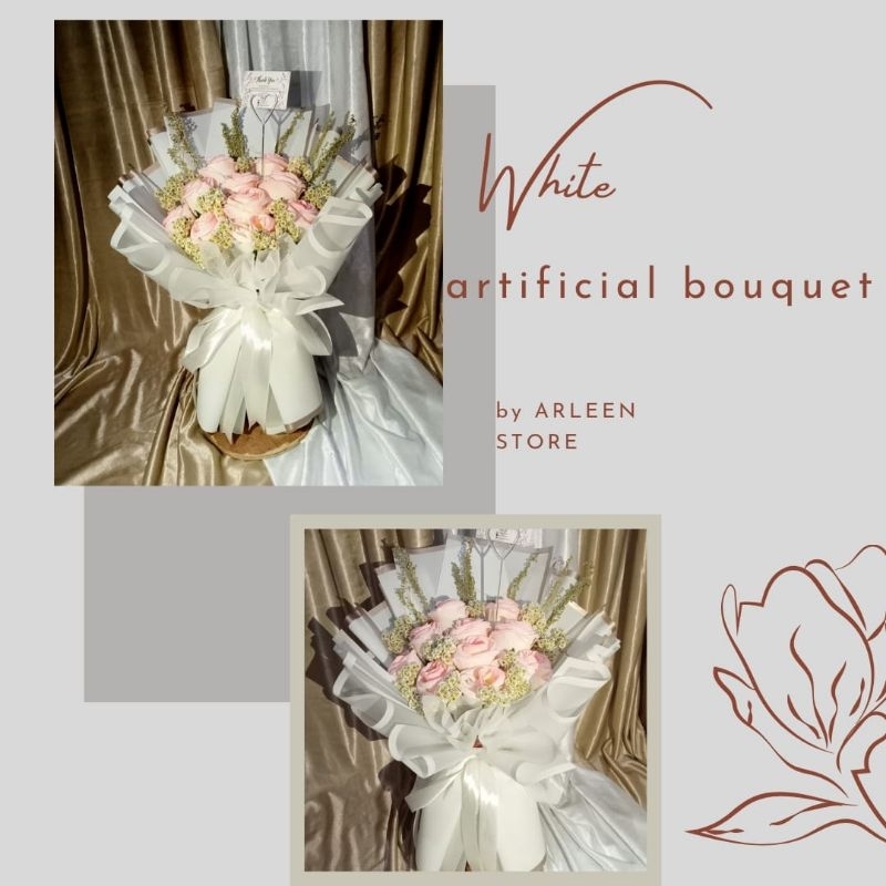 [READY bukan PO]BUKET PUTIH/ARTIFICIAL BOUQUET/ white bouquet / buket bunga artificial untuk wisuda/