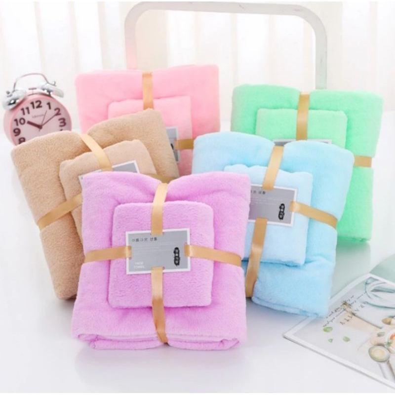 HANDUK SET 2 IN 1 | HANDUK MANDI 1 IN 2 DAN WAJAH COTTON TOWEL