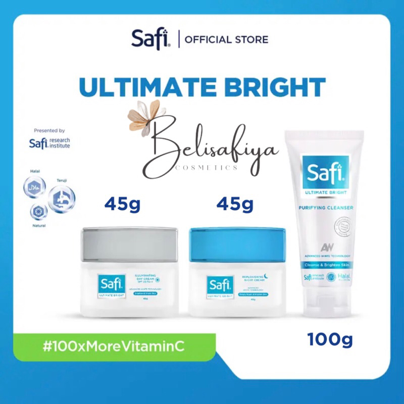 Safi Ultimate Bright isi 3 (cleanser 100g, cream siang & cream malam 45g)