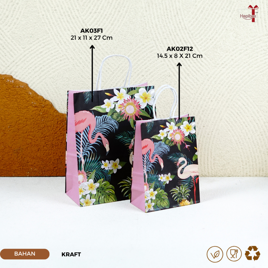 Paper Bag Kantong Kertas Kraft Motif Flamingo Hampers Souvenir I AK02F1-AK03F4