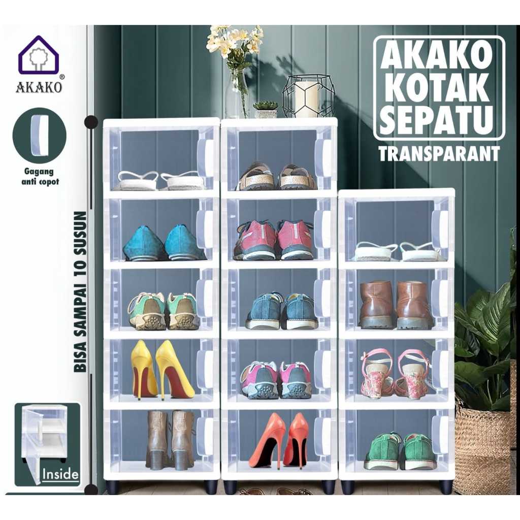 Rak Sepatu Plastik Akako Lemari Plastik Bening Kotak Sepatu Akako