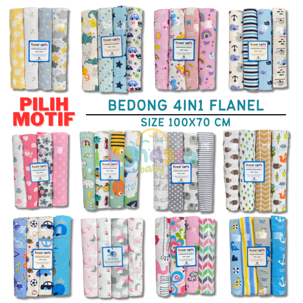 4Pcs Bedong Bayi Set Motif / Bedong Bayi Jumbo Perlengkapan Newborn