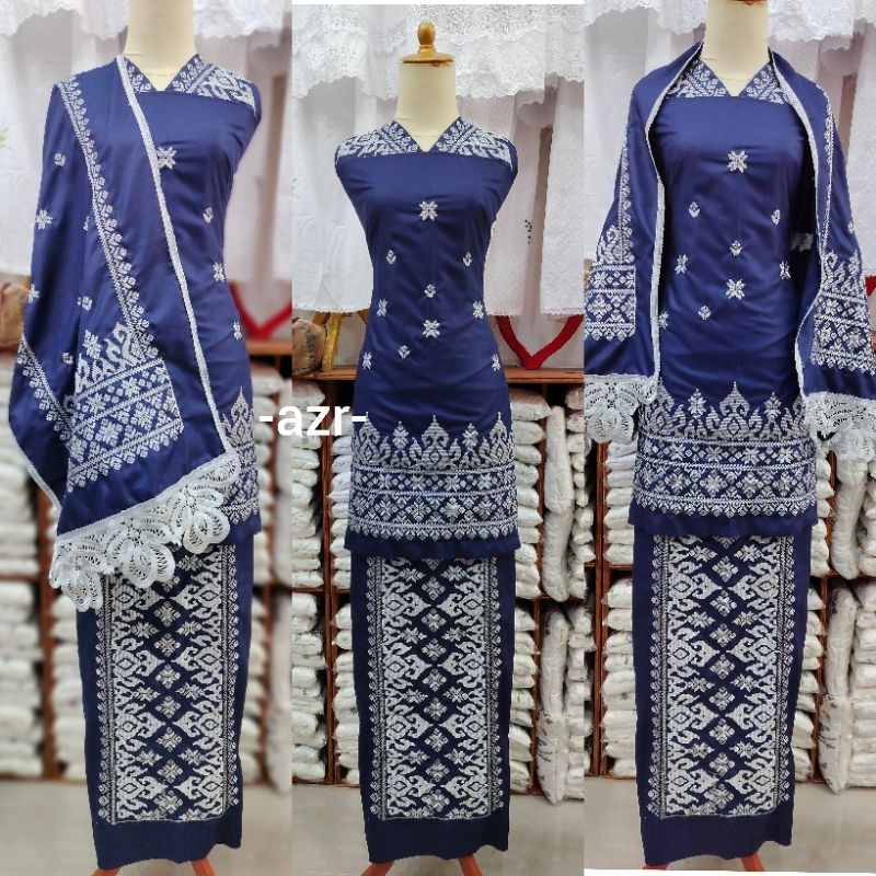 bahan baju kurung bordir songket + selendang khas bukittinggi padang
