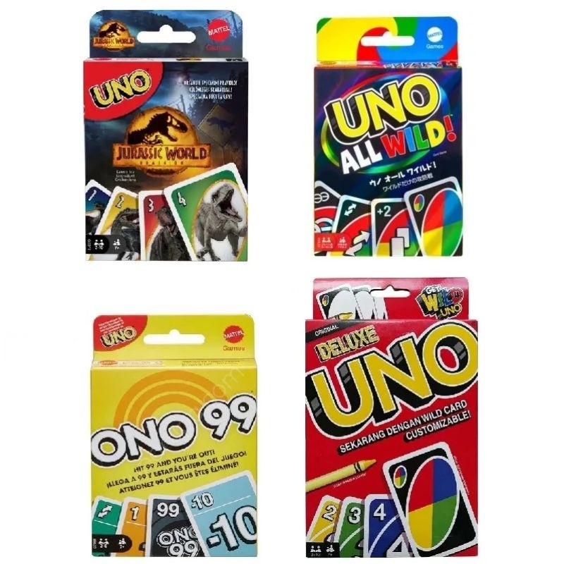 UNO Card Game Original Mattel - Permainan Kartu Uno Barbie, Jurassic Park, Uno 99, Pokemon, Dos 12, 