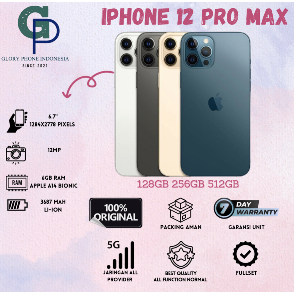 Iphone 12 Pro Max 128GB 256GB 512GB Second Bekas Original Fullset