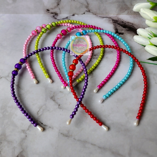 Bando Mutiara Warna Warni Ala Korea Aksesoris Rambut Wanita Bandana Motek Pearl Headband  Hairband