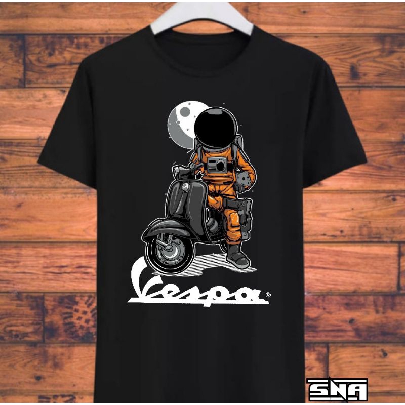 Kaos distro pria wanita vespa astronot original cotton combed24 jetblack haenha sna outdoor