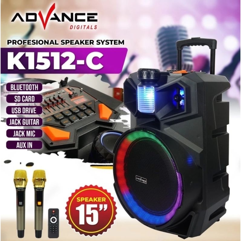 Speaker Portable Advance K1512C 15" Free Mic K1512-C