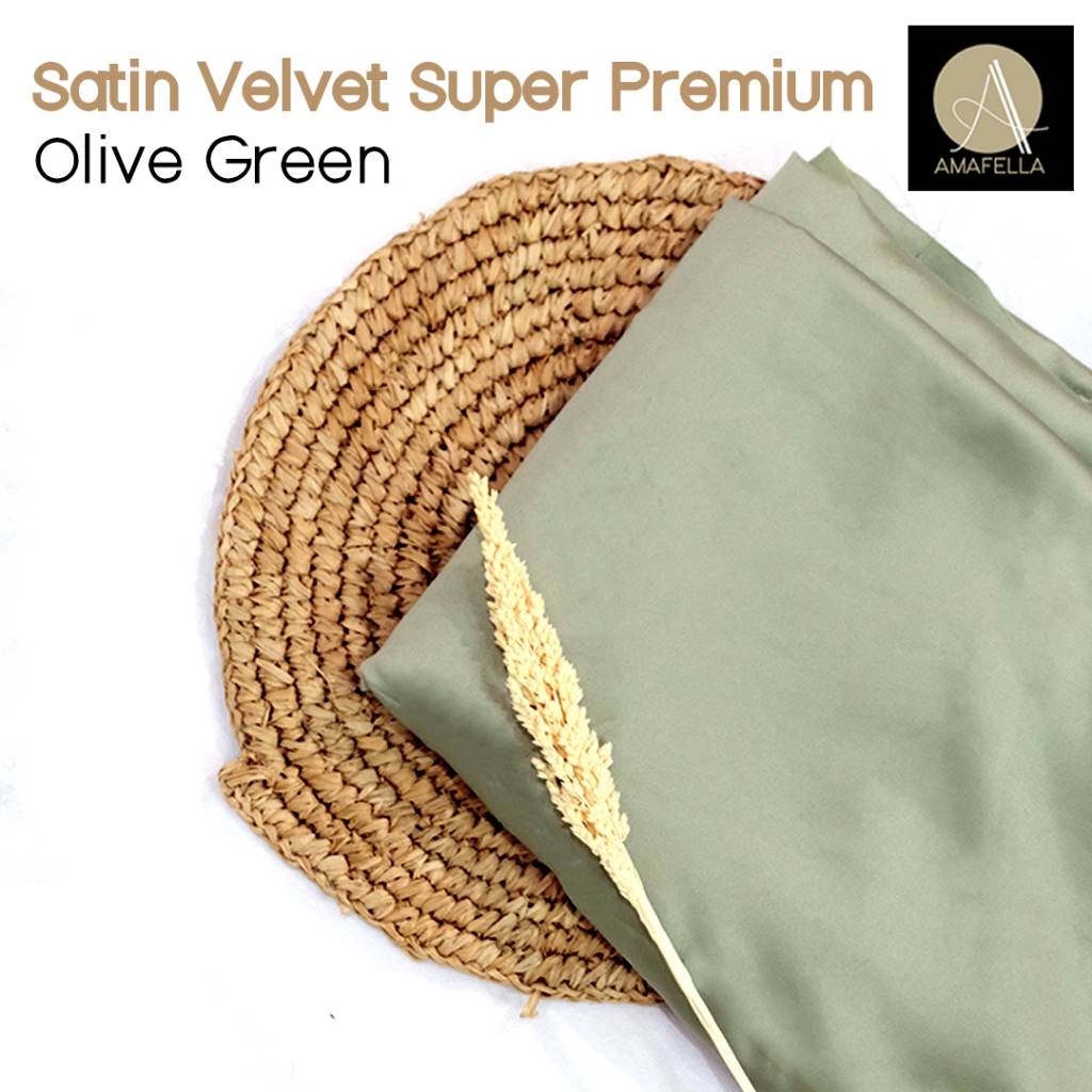 1/2 meter Kain Satin Velvet Super Premium Bahan Bridesmaid Seragaman Warna Olive Green / Sage Green