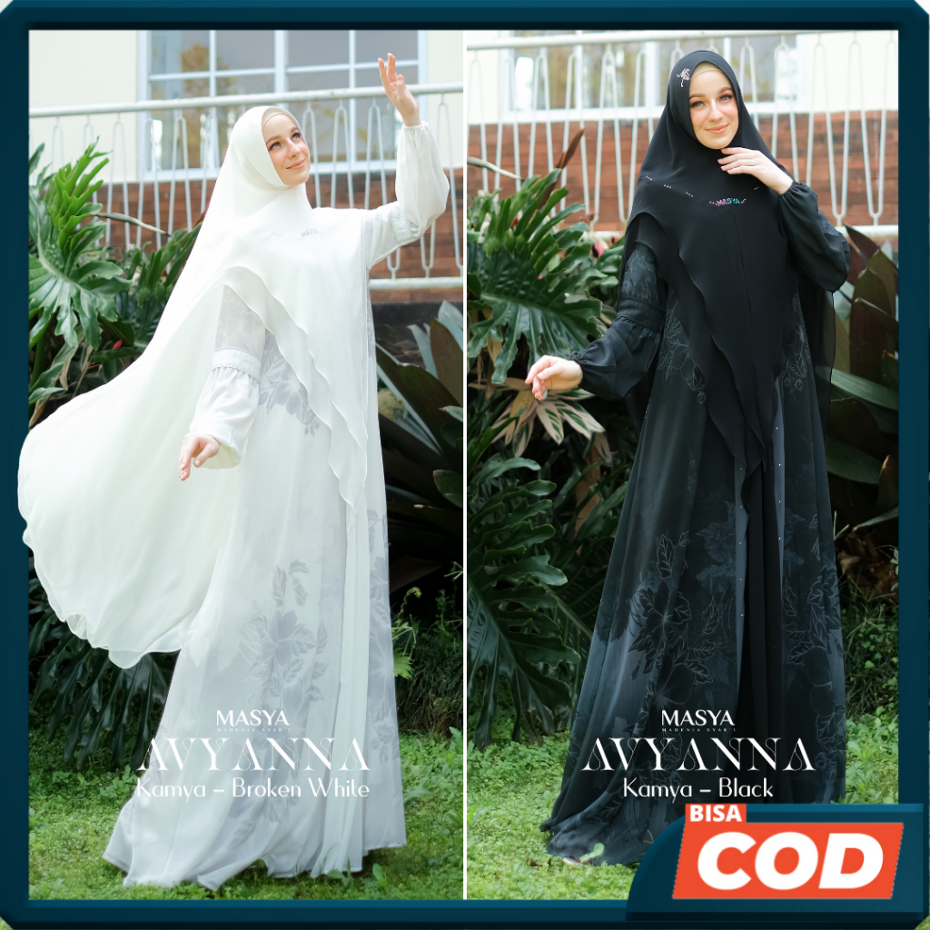 Set Gamis Dress Ceruty Babydoll Printing Premium Syari Hitam - Putih - Broken White - Black Mewah Ma