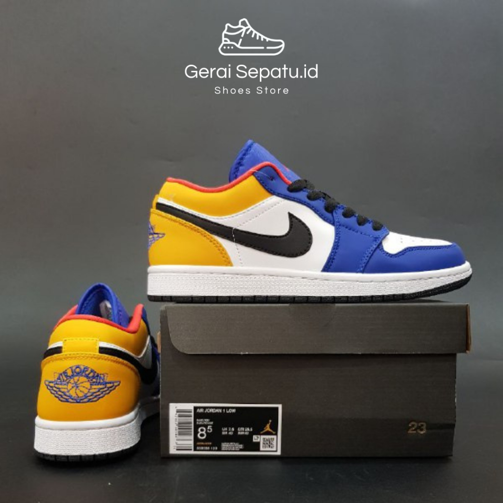 Sepatu Sneakers Pria Wanita Unisex Nik* Air Jordan 1 Low White Deep Royal Blue