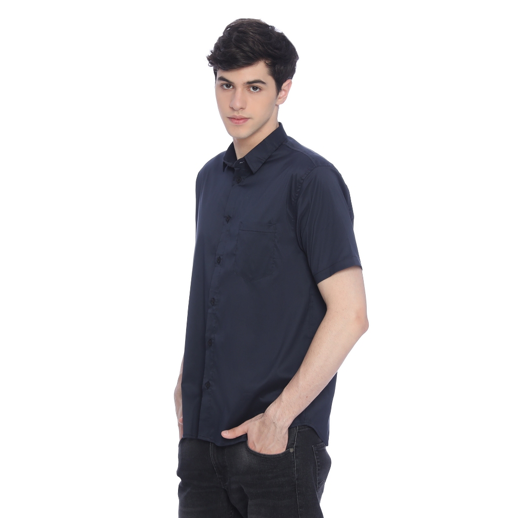 Ryusei Kemeja Pria Basic Polos Lengan Pendek Katun Poplin Ishikari