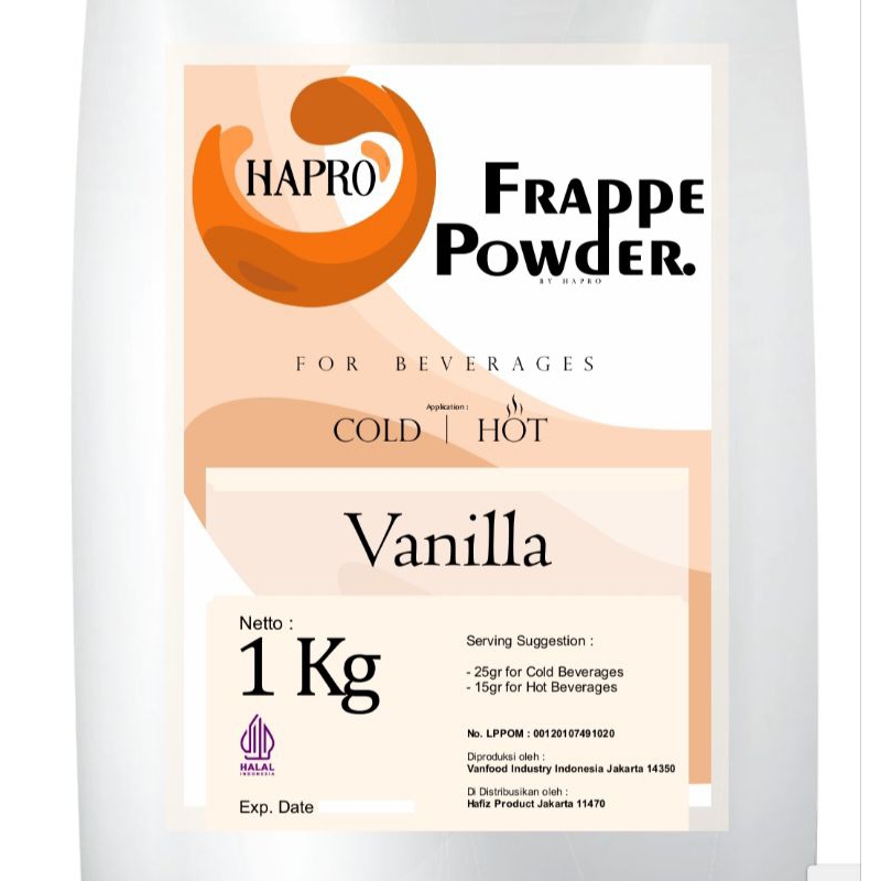 

Minuman Bubuk Powder Rasa Vanilla 1kg Hapro Frappe Powder Vanilla Premium Bersertifikat Halal