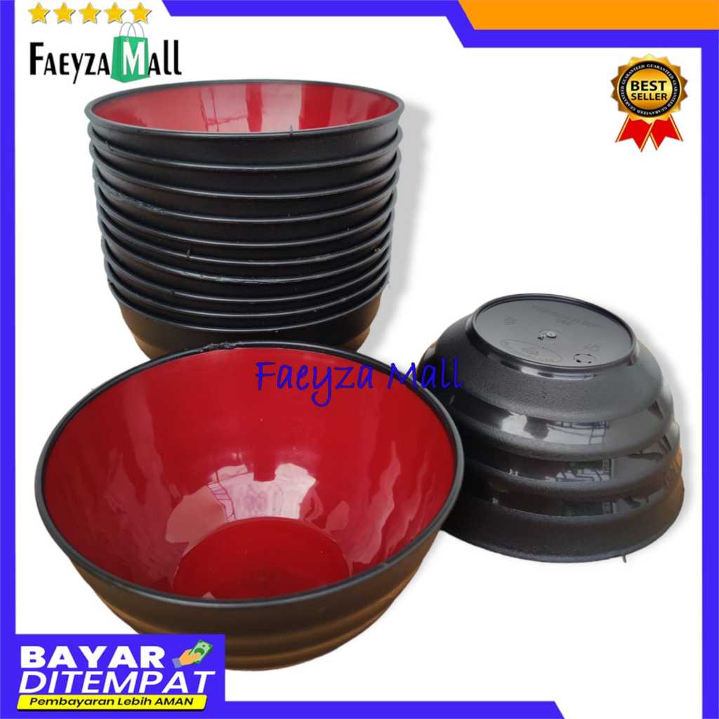 ⭐⭐⭐⭐⭐ UKURAN BESAR  3 PCS Mangkuk 2 Warna Merah Hitam / Mangkuk bakso / Mangkuk Ramen L New Corneliu